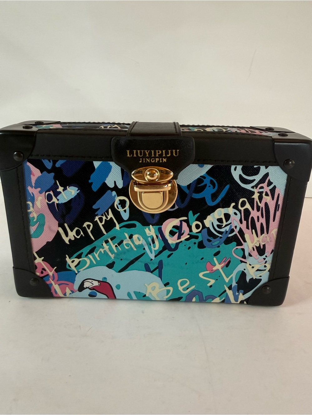 Liuyipiju Jingpin Colorful “Happy Birthday”Graffiti Box Clutch/Crossbody